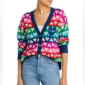 Aqua x Kerri Rosenthal Rainbow Hearts grandfather cardigan sweater M